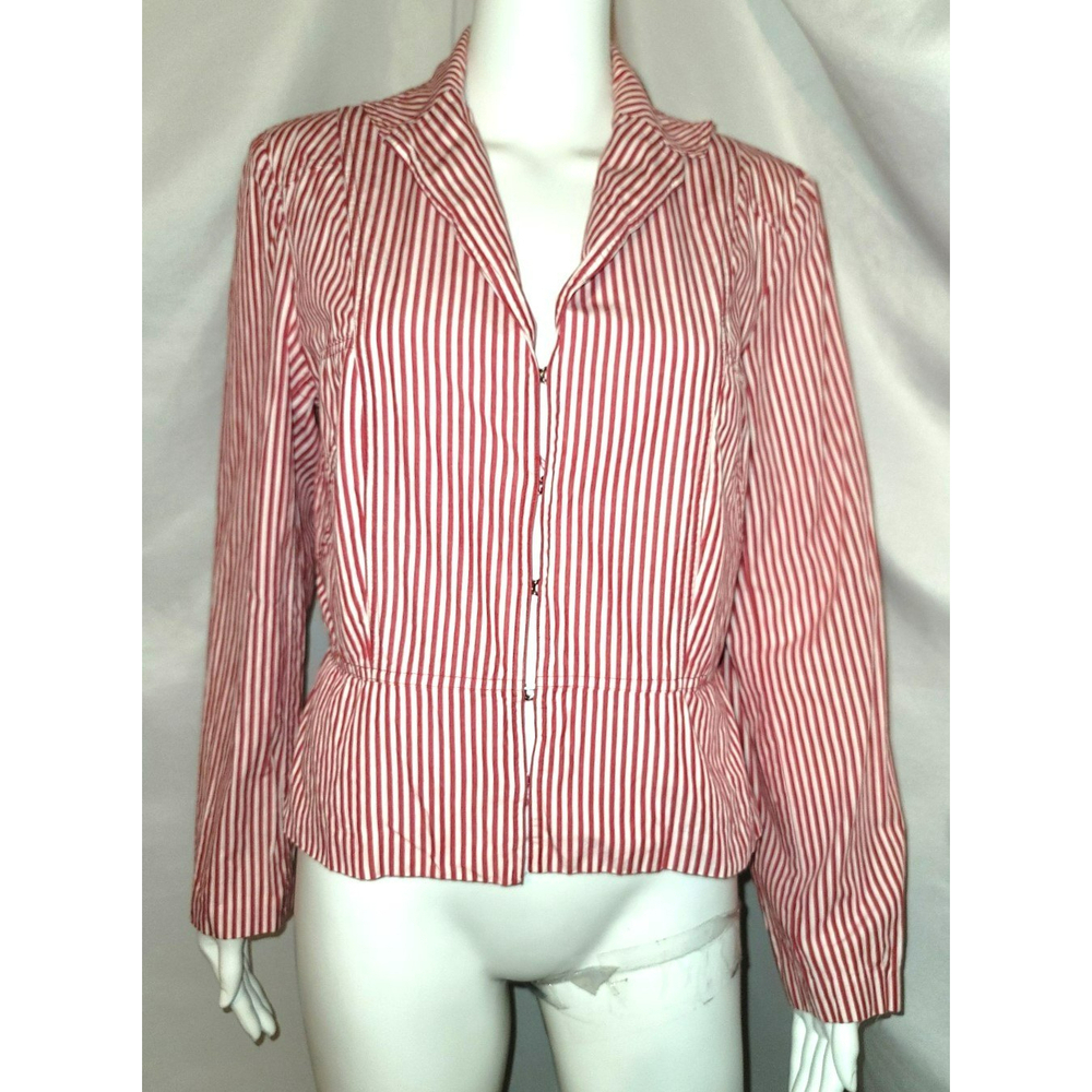Vintage Nine & Co. Red & White Candy Striped Cropped Lightweight Blazer